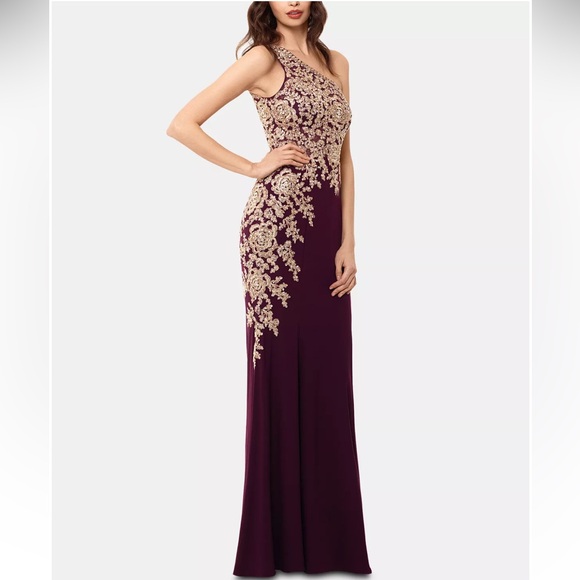 Embroidered One-Shoulder Gown - Picture 3 of 3